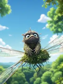 Der Moos-Muffel auf einer Riesenlibelle